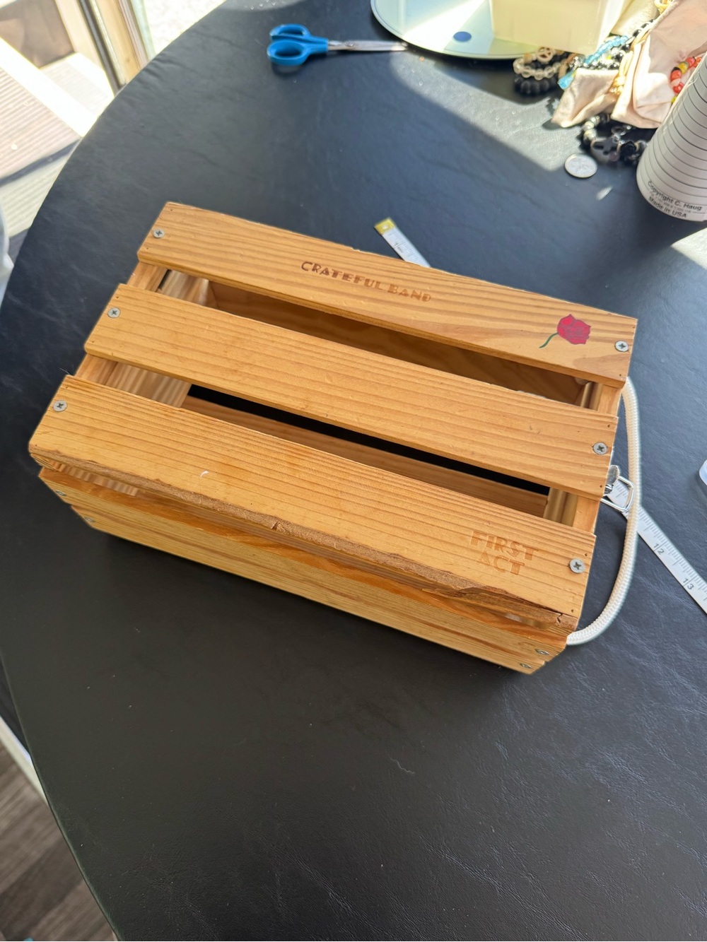 Wooden Slatted Carry Crate with Rope Handle - Natural Wood